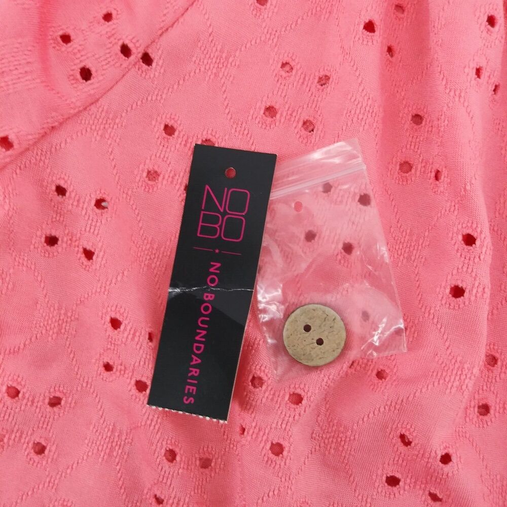 No Boundaries Shirt Womens Size XXL Coral Ballon Sleeve Button Up Tie Hem Crop - Picture 9 of 9